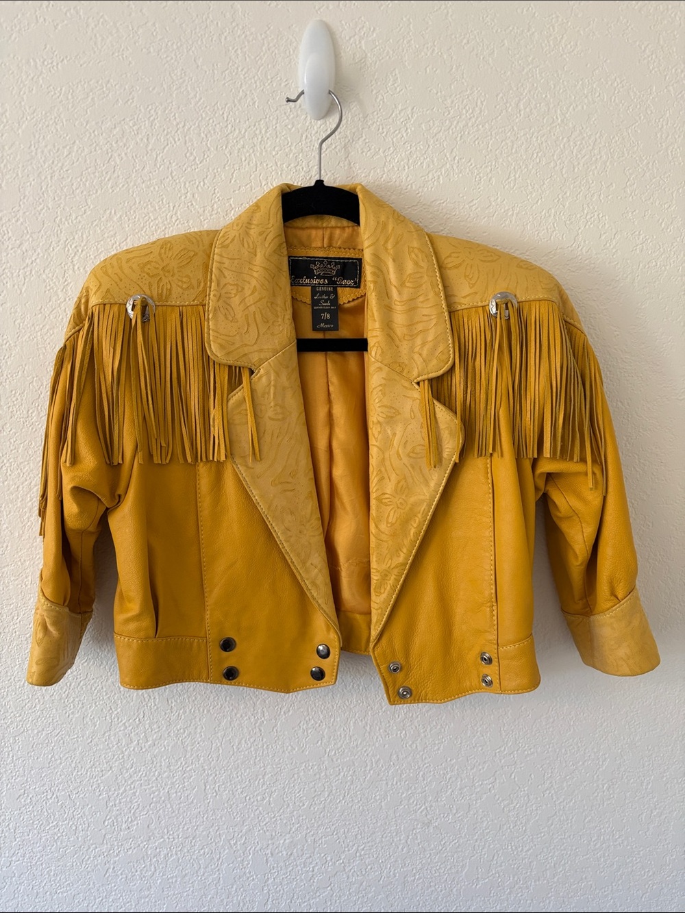 Vintage Western Mustard Yellow Leather Fringe Jacket by exclusivos Baez Kids 7/8